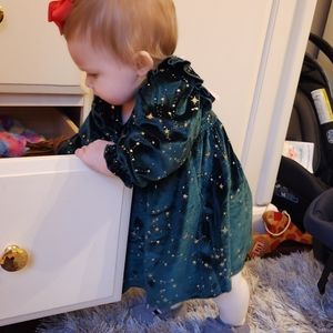 Green Velvet Star Christmas Dress